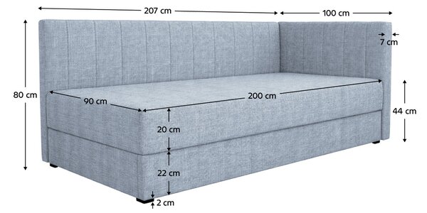 NovýNábytok.sk Jednolôžková posteľ (váľanda) 90 cm Lavarse 1 (svetlomodrá) (s matracom) (s úl. priestorom). Vlastná spoľahlivá doprava až k Vám domov. 1161113