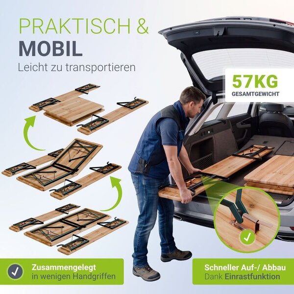 Pivný záhradný set s opierkami, skladací, 8 miest, 170 cm
