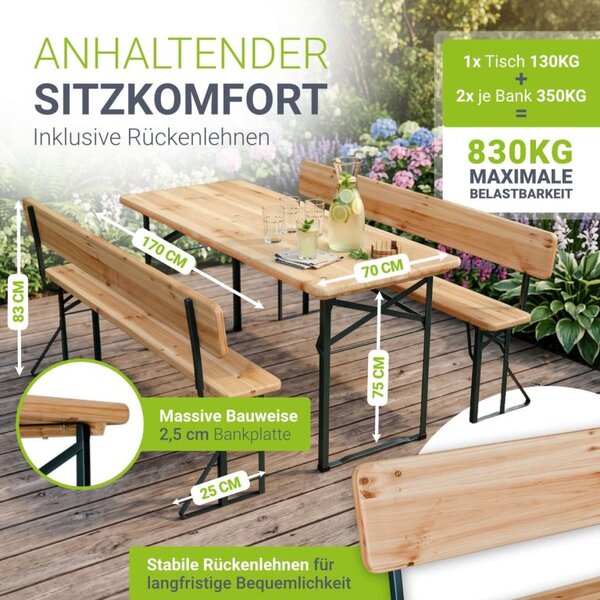 Pivný záhradný set s opierkami, skladací, 8 miest, 170 cm