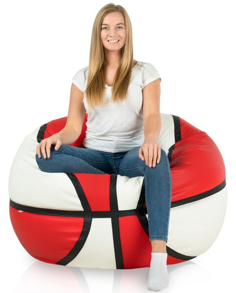 Sedací vak Basketbal ekokoža, krémový / červený
