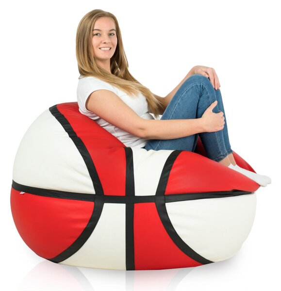 Sedací vak Basketbal ekokoža, krémový / červený