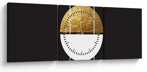 Obraz - Abstrakcia zlatá a čierna N⁰1 (s hodinami) (90x30 cm)