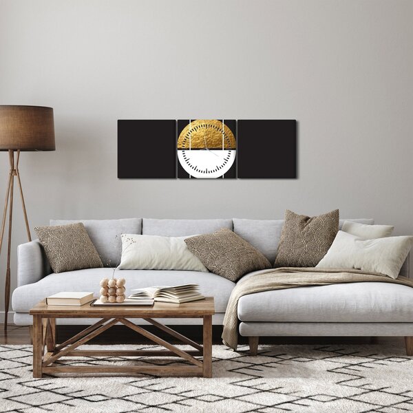 Obraz - Abstrakcia zlatá a čierna N⁰1 (s hodinami) (90x30 cm)