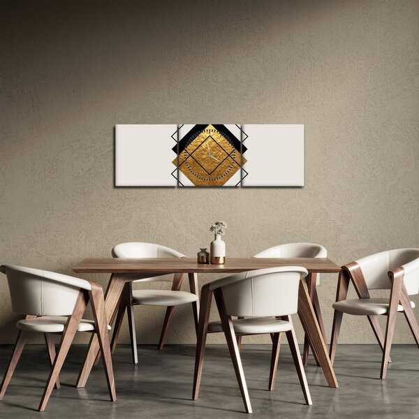 Obraz - Abstrakcia zlatá a biela N⁰1 (s hodinami) (90x30 cm)