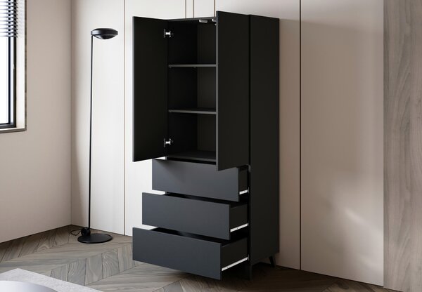 VYSOKÁ KOMODA, čierna, 70/170/39 cm P & B - Komody, Online Only
