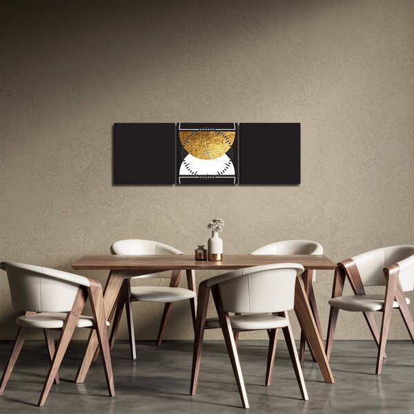 Obraz - Abstrakcia zlatá a čierna N⁰2 (s hodinami) (90x30 cm)