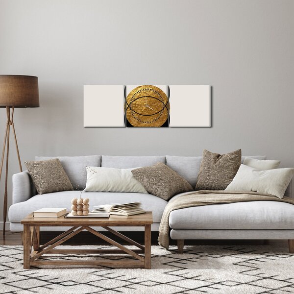 Obraz - Abstrakcia zlatá a biela N⁰2 (s hodinami) (90x30 cm)