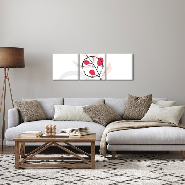 Obraz - Ružová florálna abstrakcia N⁰3 (s hodinami) (90x30 cm)