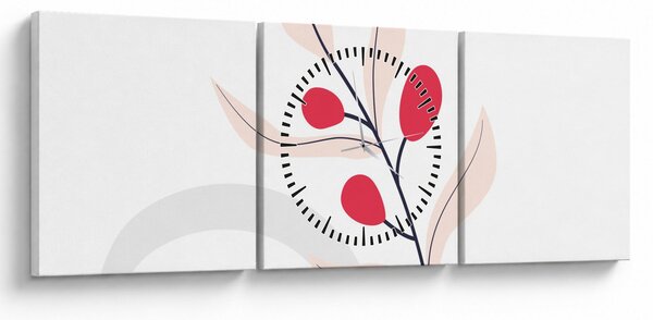 Obraz - Ružová florálna abstrakcia N⁰3 (s hodinami) (90x30 cm)