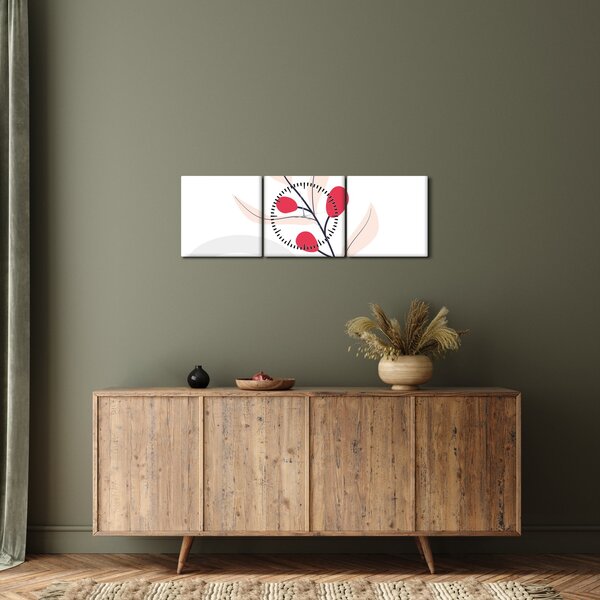 Obraz - Ružová florálna abstrakcia N⁰3 (s hodinami) (90x30 cm)