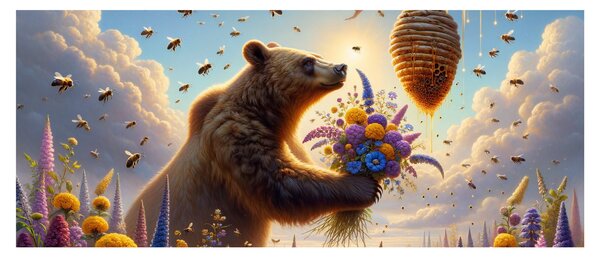 Obraz - Medveď a včielky (120x50 cm)