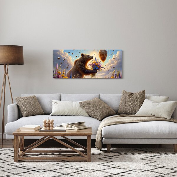 Obraz - Medveď a včielky (120x50 cm)