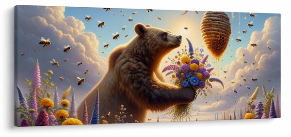 Obraz - Medveď a včielky (120x50 cm)
