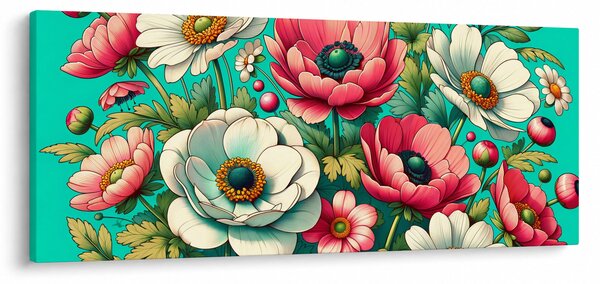 Obraz - Kvety na modrom pozadí (120x50 cm)