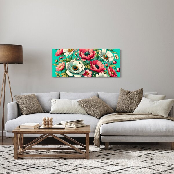 Obraz - Kvety na modrom pozadí (120x50 cm)