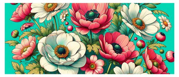 Obraz - Kvety na modrom pozadí (120x50 cm)