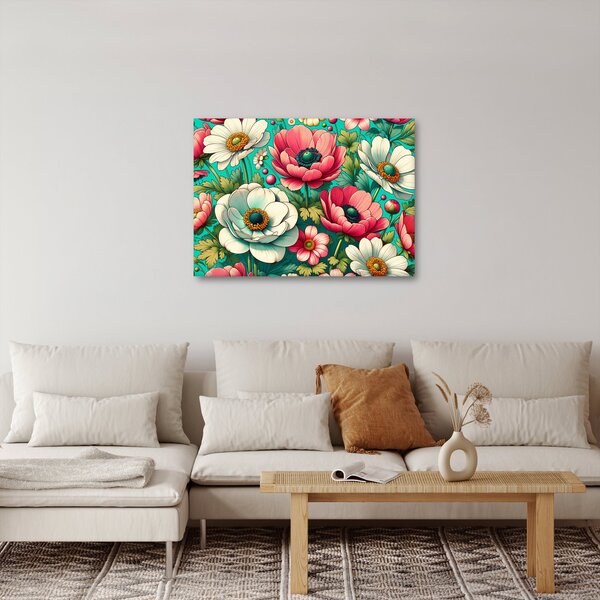 Obraz - Kvety na modrom pozadí (70x50 cm)