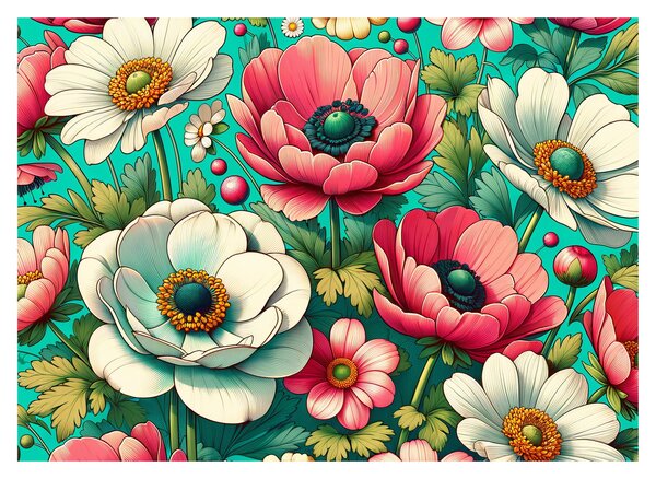 Obraz - Kvety na modrom pozadí (70x50 cm)