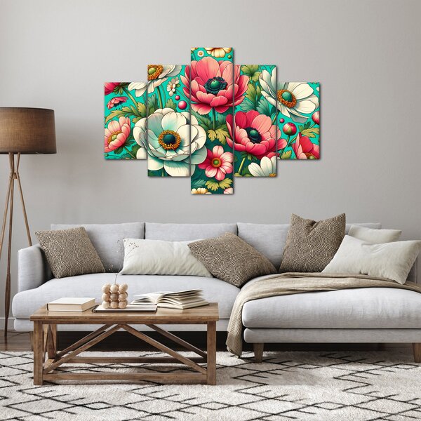Obraz - Kvety na modrom pozadí (150x105 cm)