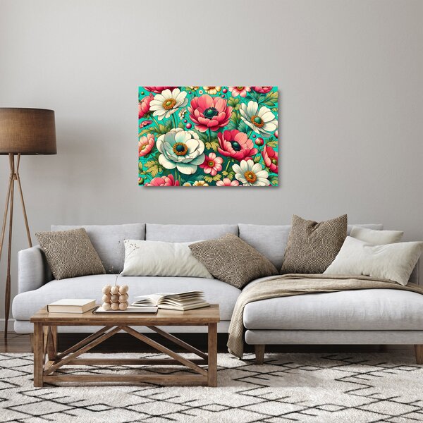 Sklenený obraz - Kvety na modrom pozadí (70x50 cm)