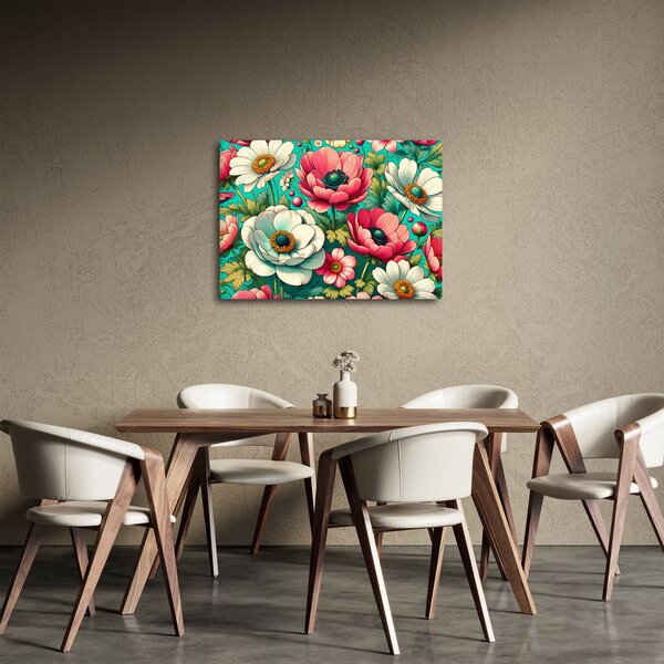 Obraz - Kvety na modrom pozadí (70x50 cm)