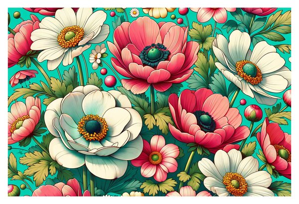Obraz - Kvety na modrom pozadí (90x60 cm)