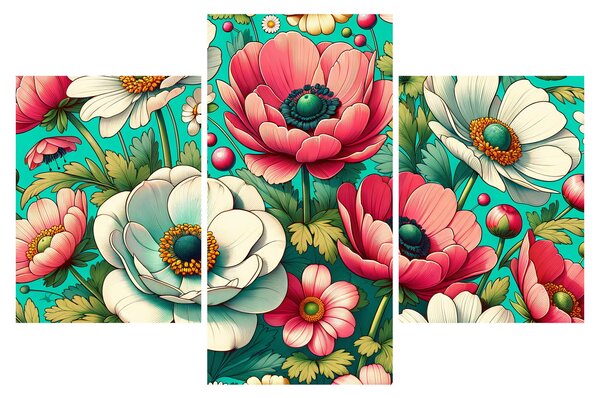 Obraz - Kvety na modrom pozadí (90x60 cm)