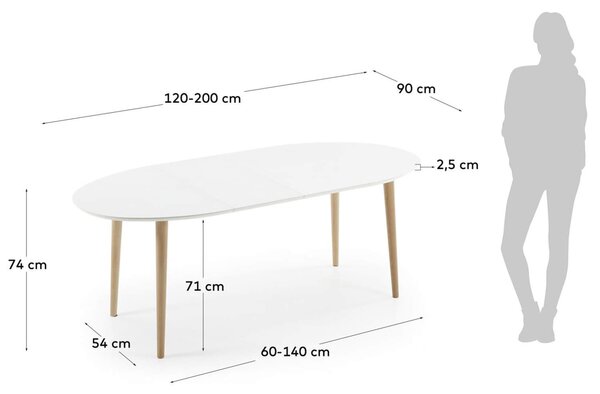 MUZZA Jedálenský stôl quio 120 (200) x 90 cm biely