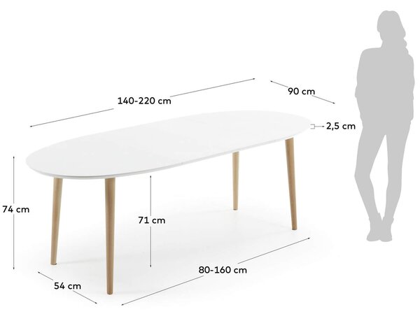 MUZZA Jedálenský stôl quio 140 (220) x 90 cm biely