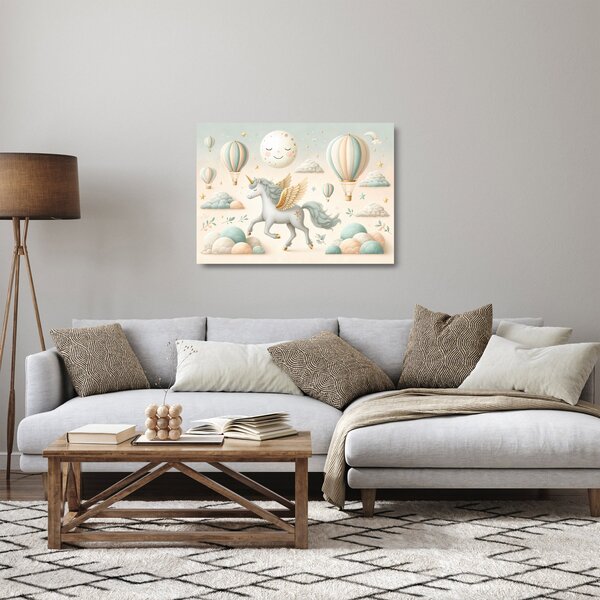 Sklenený obraz - Šťastný jednorožec (70x50 cm)