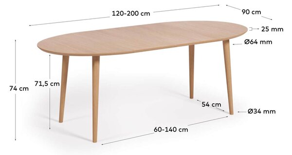 MUZZA Jedálenský stôl quio 120 (200) x 90 cm dubový