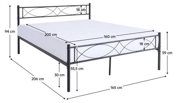NovýNábytok.sk Kovová manželská posteľ 160 cm Sostienen 1 (čierna) (s roštom). Vlastná spoľahlivá doprava až k Vám domov. 1161343