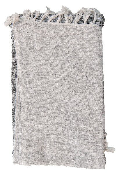 Šedo-čierny bavlnený pléd so strapcami Valoé - 125*150 cm - Clayre & Eef