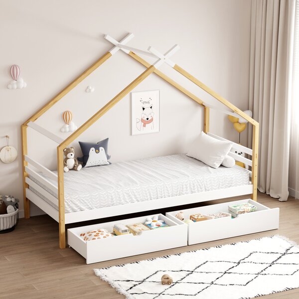 NovýNábytok.sk Montessori detská posteľ 90 x 200 cm Thailandia 1 (biela + prírodná) (s roštom) (s úl. priestorom). Vlastná spoľahlivá doprava až k Vám domov. 1161361
