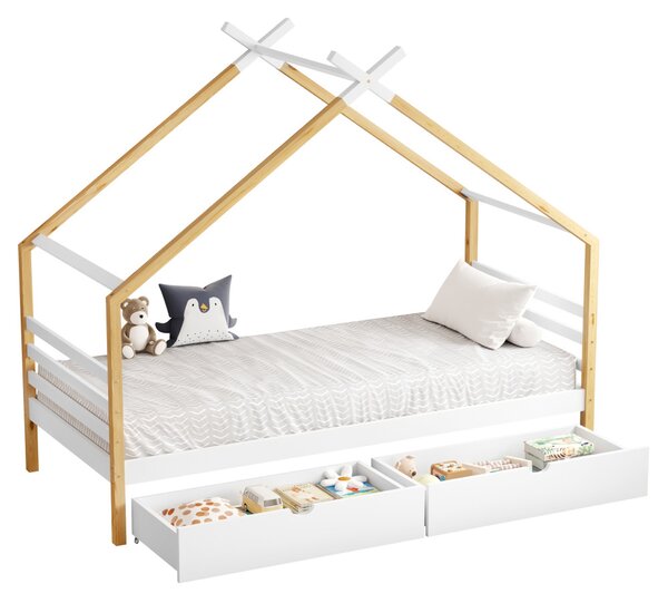 NovýNábytok.sk Montessori detská posteľ 90 x 200 cm Thailandia 1 (biela + prírodná) (s roštom) (s úl. priestorom). Vlastná spoľahlivá doprava až k Vám domov. 1161361