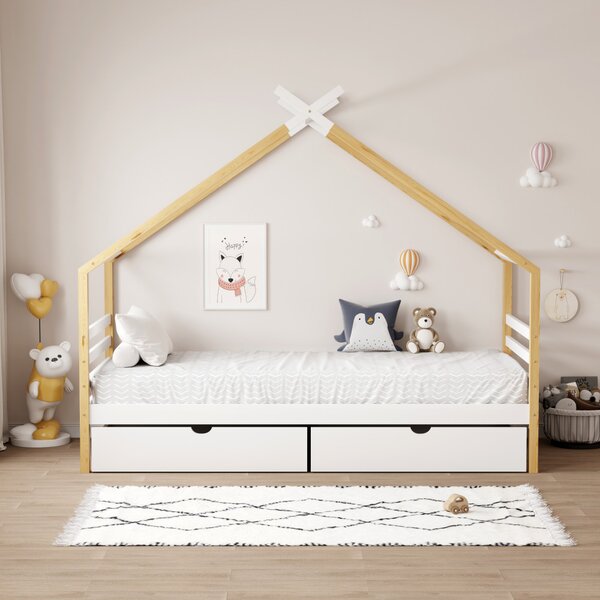 NovýNábytok.sk Montessori detská posteľ 90 x 200 cm Thailandia 1 (biela + prírodná) (s roštom) (s úl. priestorom). Vlastná spoľahlivá doprava až k Vám domov. 1161361