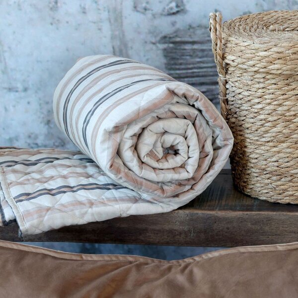 Latté prikrývka s pruhmi Aix Vintage Quilt - 130*180 cm - Chic Antique
