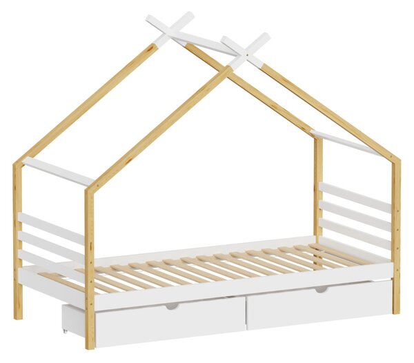 NovýNábytok.sk Montessori detská posteľ 90 x 200 cm Thailandia 1 (biela + prírodná) (s roštom) (s úl. priestorom). Vlastná spoľahlivá doprava až k Vám domov. 1161361