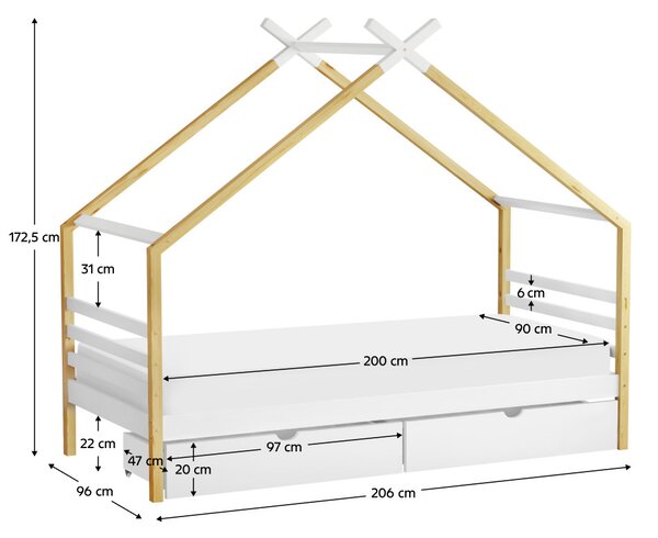 NovýNábytok.sk Montessori detská posteľ 90 x 200 cm Thailandia 1 (biela + prírodná) (s roštom) (s úl. priestorom). Vlastná spoľahlivá doprava až k Vám domov. 1161361