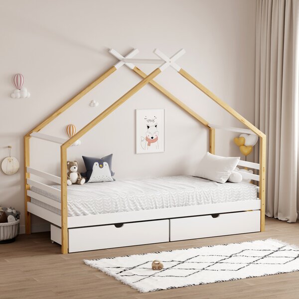 NovýNábytok.sk Montessori detská posteľ 90 x 200 cm Thailandia 1 (biela + prírodná) (s roštom) (s úl. priestorom). Vlastná spoľahlivá doprava až k Vám domov. 1161361