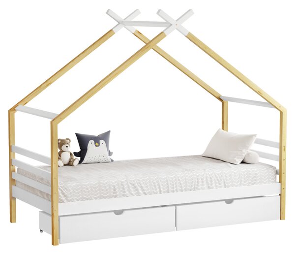 NovýNábytok.sk Montessori detská posteľ 90 x 200 cm Thailandia 1 (biela + prírodná) (s roštom) (s úl. priestorom). Vlastná spoľahlivá doprava až k Vám domov. 1161361