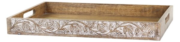 Servírovací podnos z mangového dreva s rezbami Tours - 59*35*5 cm - Chic Antique