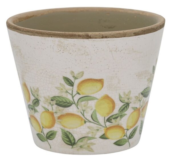 Béžový antik keramický kvetináč s citrónmi Limone Blossom - Ø 13*10 cm - Chic Antique