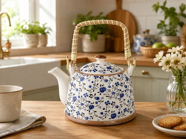 Kanvička so sitkom modré kvietky - Ø 18*14*12 cm / 0,7L - Clayre & Eef