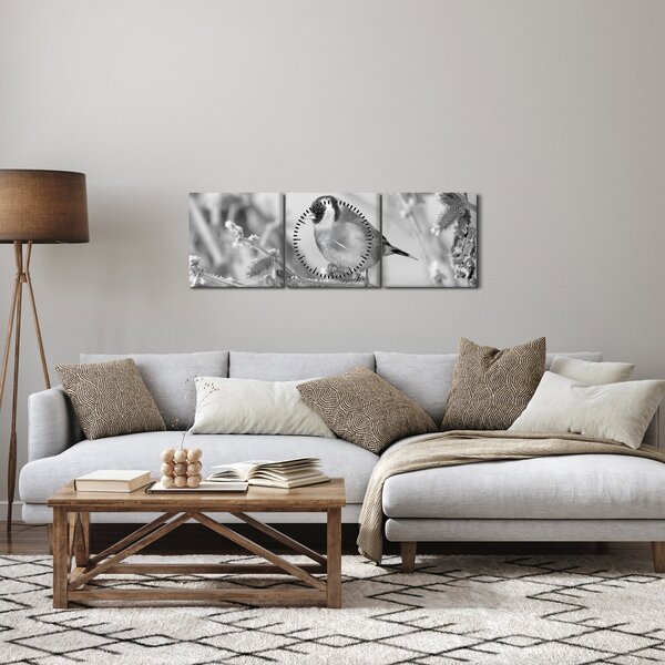 Obraz - Vtáčik v zime (s hodinami) (90x30 cm)