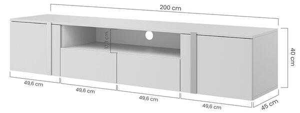 Závesný TV stolík Verica s otvorenou policou 200 cm - dub piškótový / zlaté úchytky