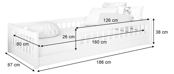 Detská montessori posteľ Dores 80x180 - biela