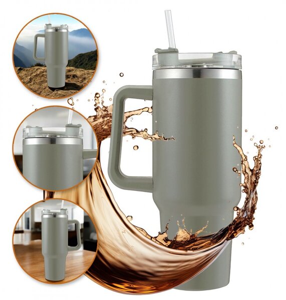 Termohrnček so slamkou TERMOS 1000 ml, sivý
