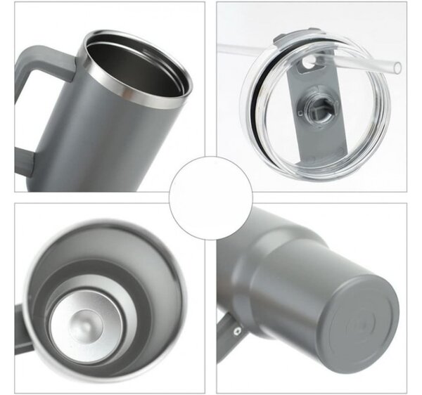 Termohrnček so slamkou TERMOS 1000 ml, sivý