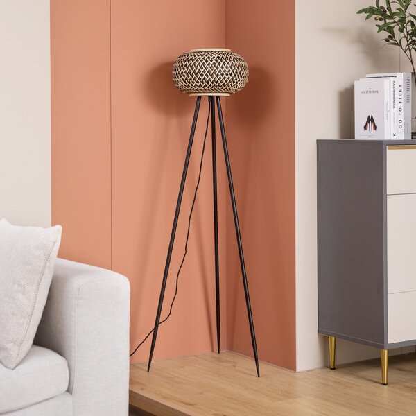 Stojacie Lampa Lindby, Nerys, Drevo, Obývacia izba, Drevo